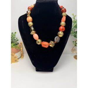New Old Stock Talbots Orange Tones Plastic Goldtone Long Vintage Necklace